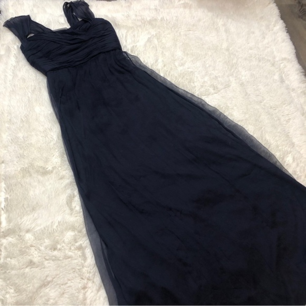 Silk 💙 Navy Prom Gown Built In Pushup Bra Maxi Bridesmaid Sleeveless Dress, 8